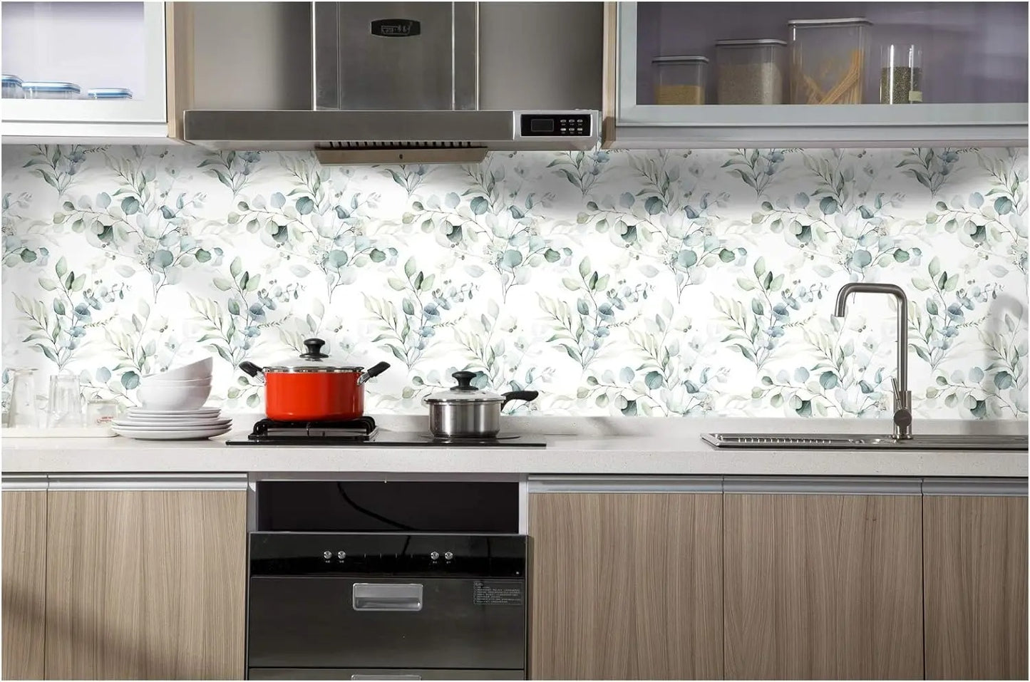 Papier Peint Feuillage Vert et Blanc