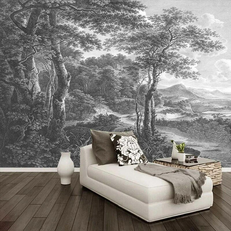 Papier Peint Arbre Noir Et Blanc