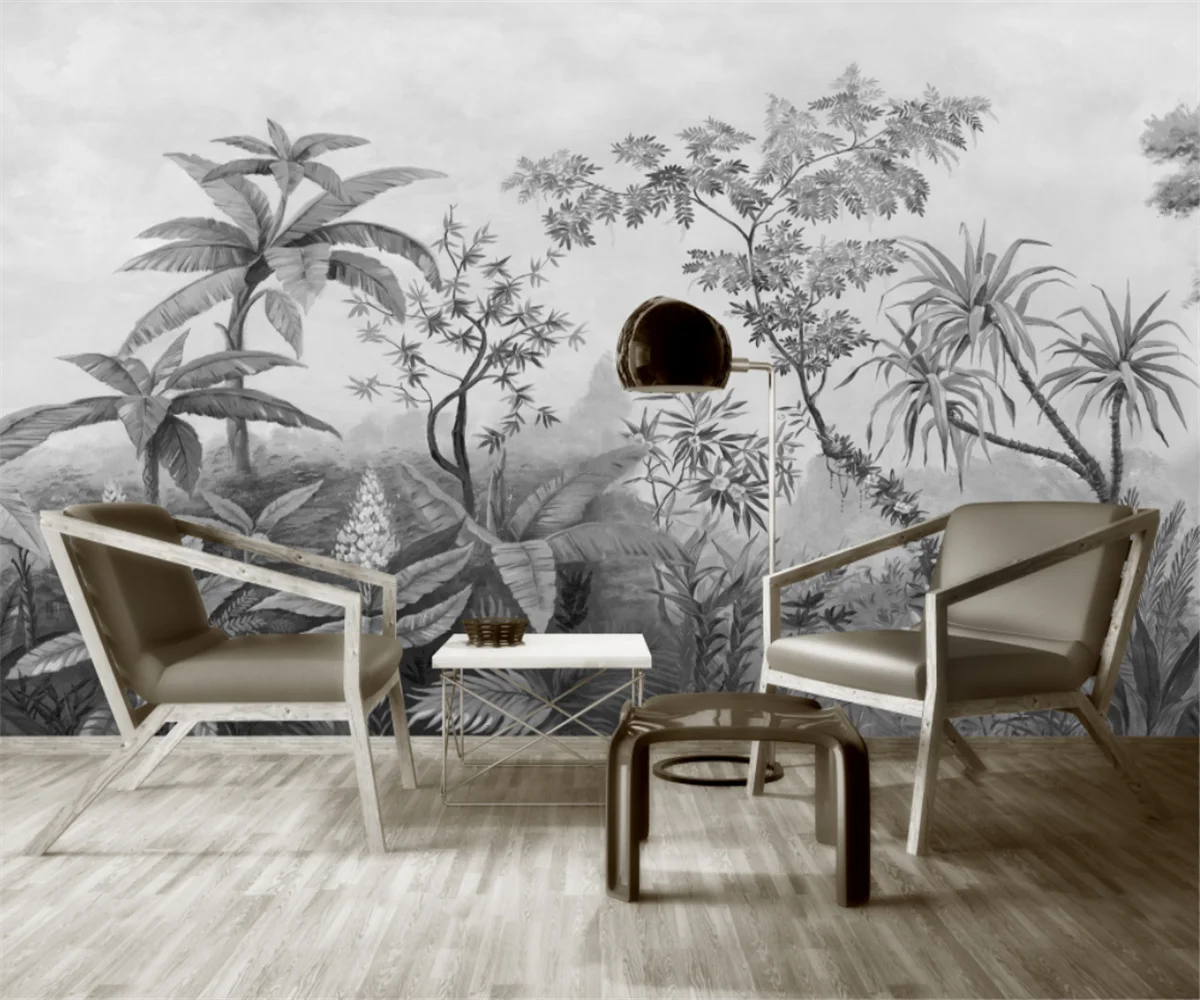 Papier Peint Exotique Noir Et Blanc