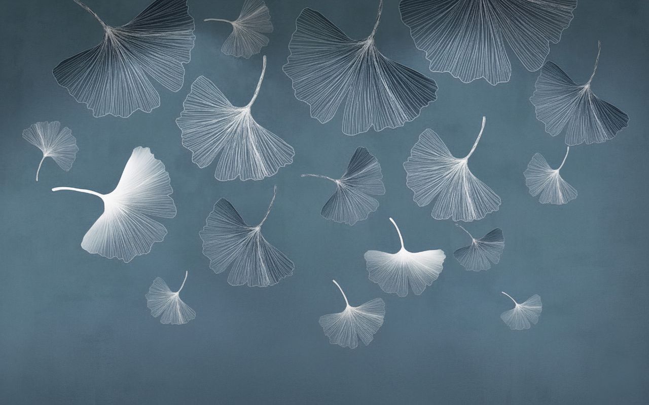 Papier-peint-motif-ginkgo-bleu-panoramique