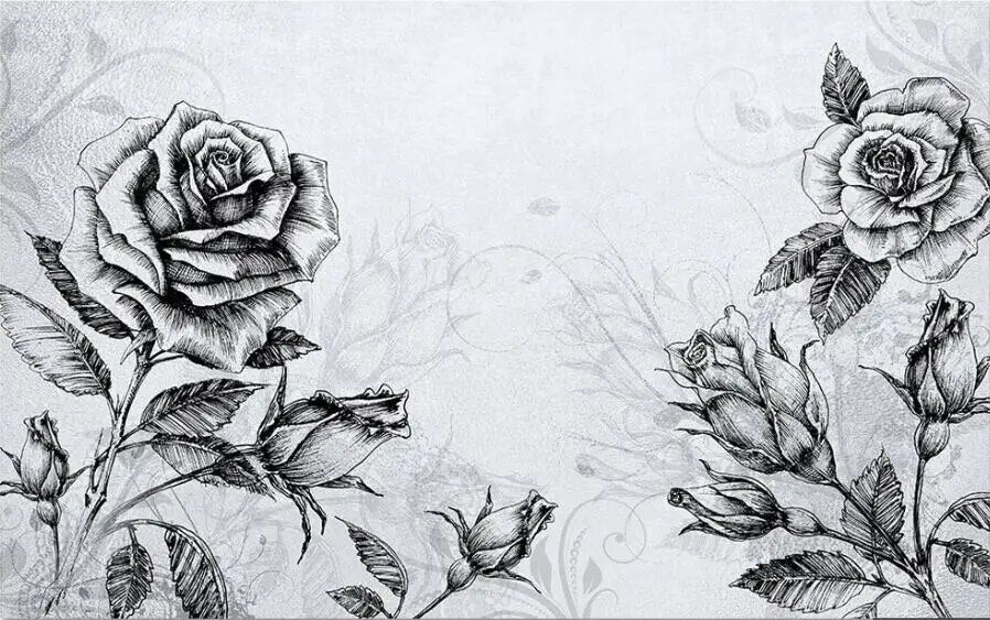 Papier Peint Noir Et Blanc Fleur motif panoramique