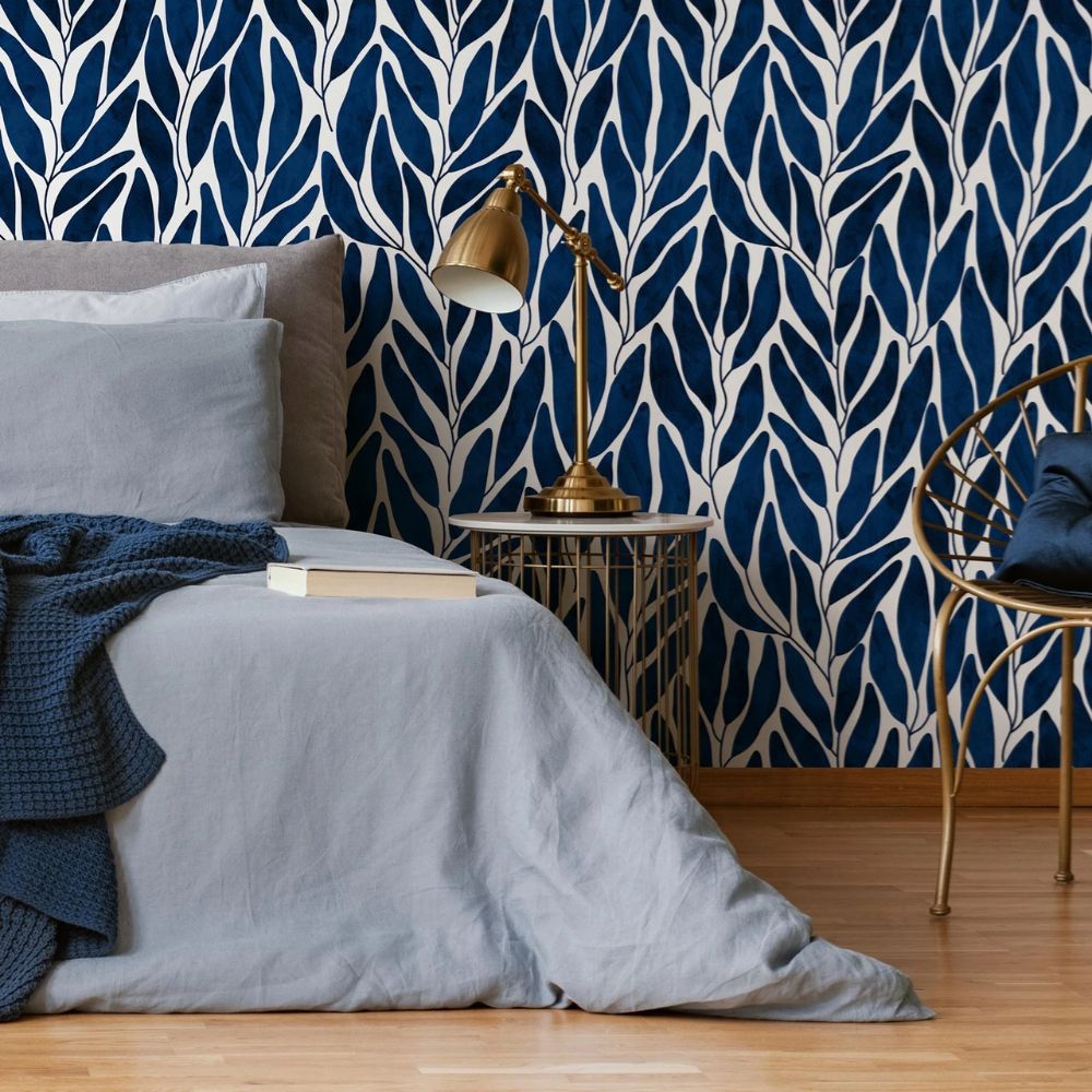 Papier peint algues bleu marine deco mural