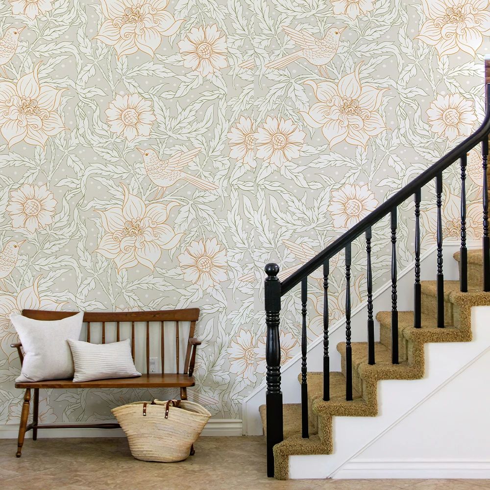 Papier peint arabesque florale escalier