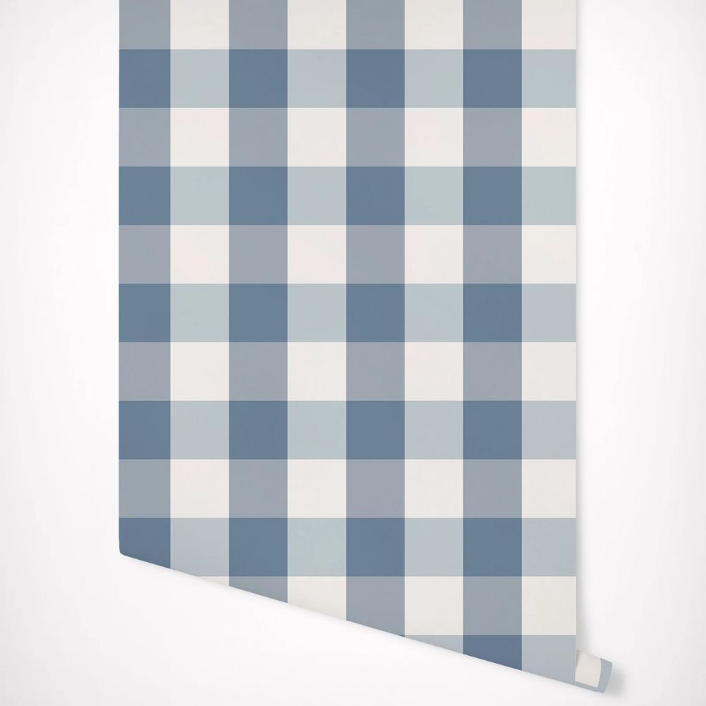 Papier peint à carreaux vichy bleu motif