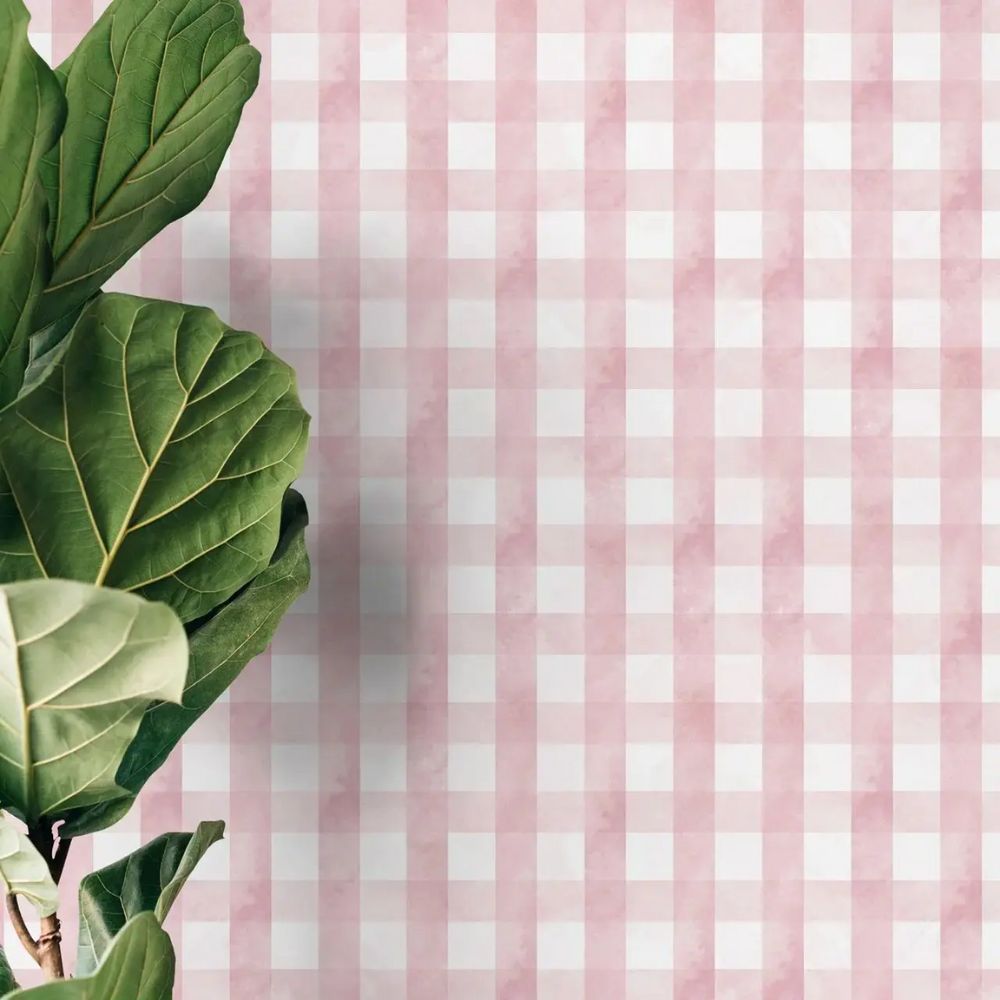 Papier peint à carreaux vichy rose fleur