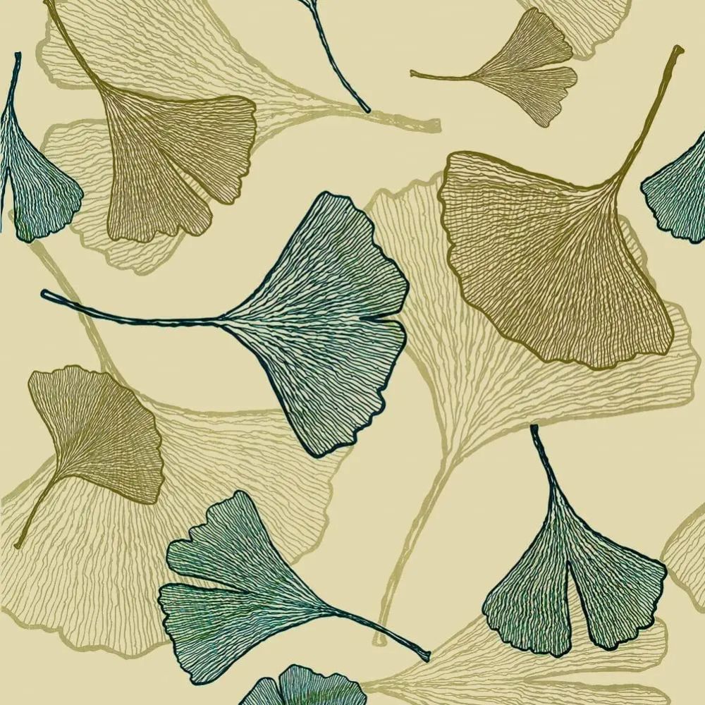 Papier peint feuillage ginkgo bleu vert motifs