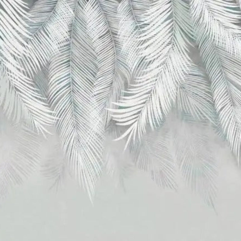 Papier Peint Feuillage Gris et Blanc