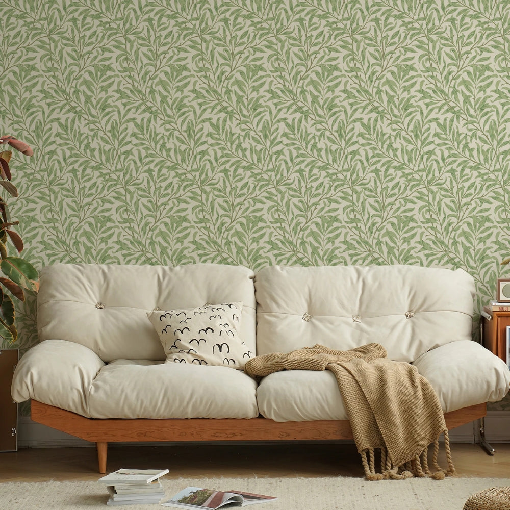 Papier peint feuilles vert sauge