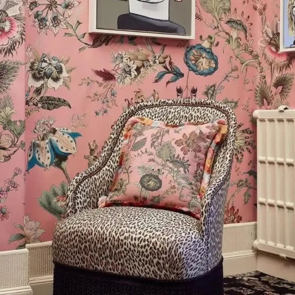 Papier peint fleuri vintage rose