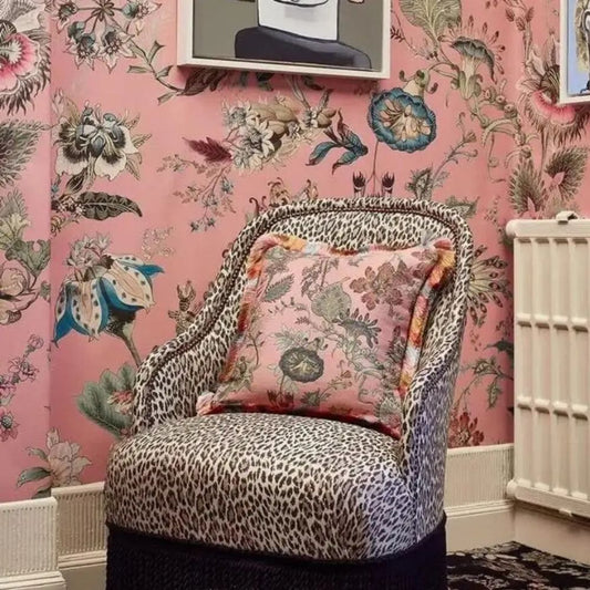 Papier peint fleuri vintage rose