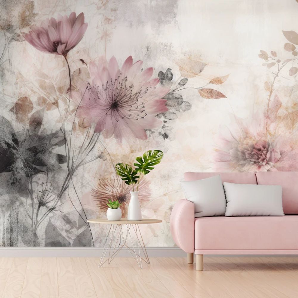 Papier peint fleurs geantes aquarelle deco salon