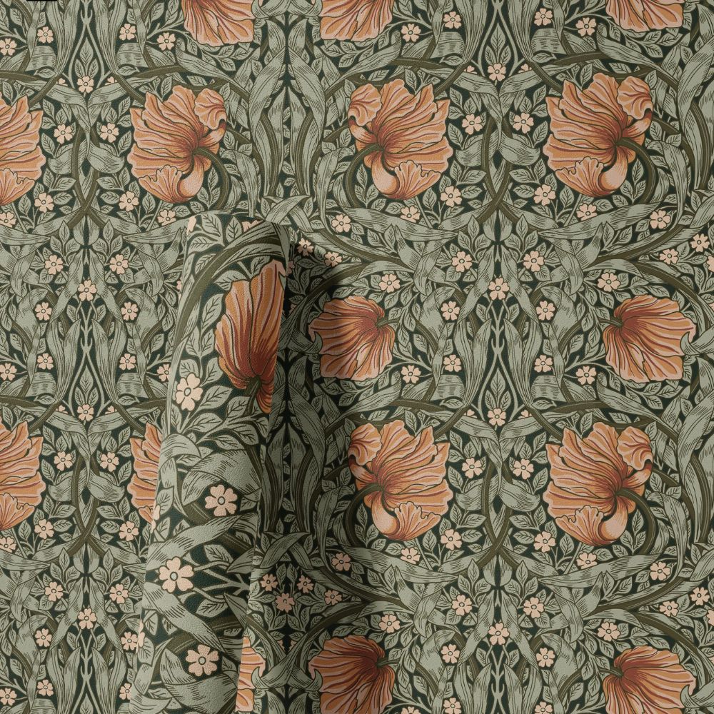 Papier peint floral terracotta et vert motif