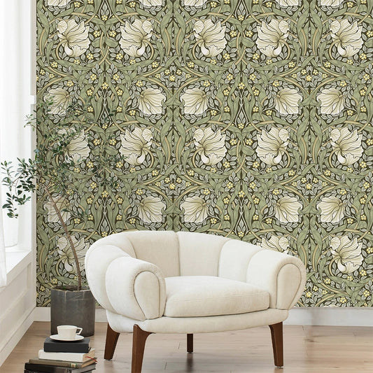 Papier peint floral vintage vert sauge