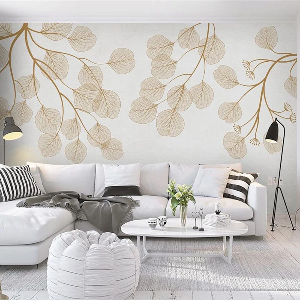 Papier peint ginkgo beige