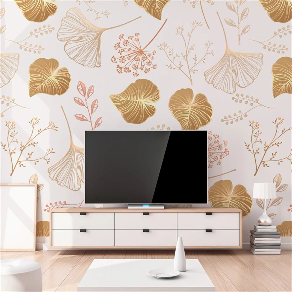 Papier peint ginkgo dore deco salon