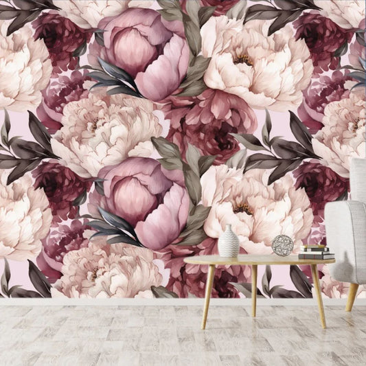 Papier peint grosses fleurs pivoines