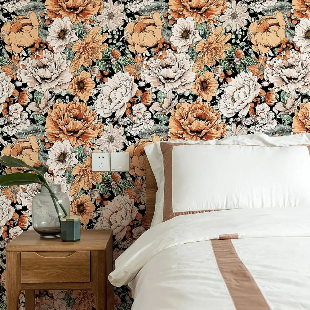 Papier peint grosses fleurs terracotta deco mur