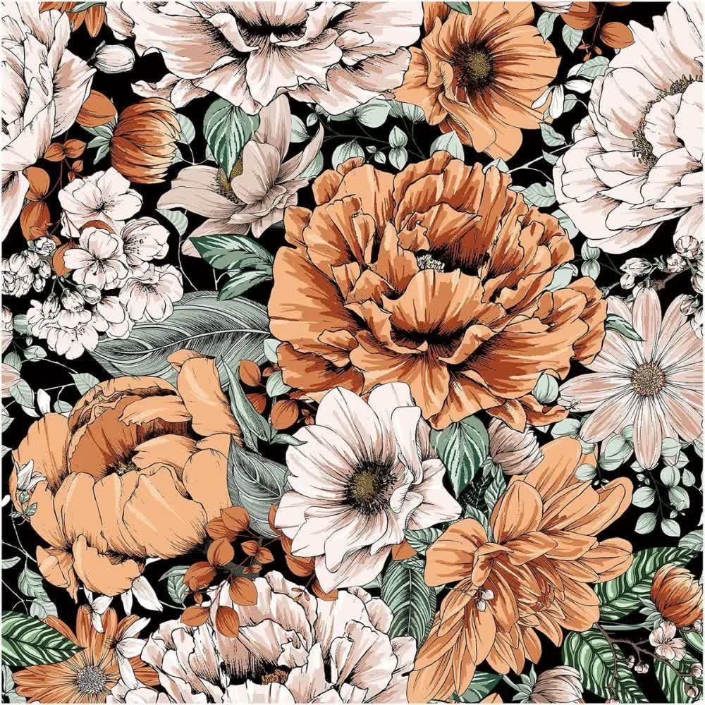 Papier peint grosses fleurs terracotta motif