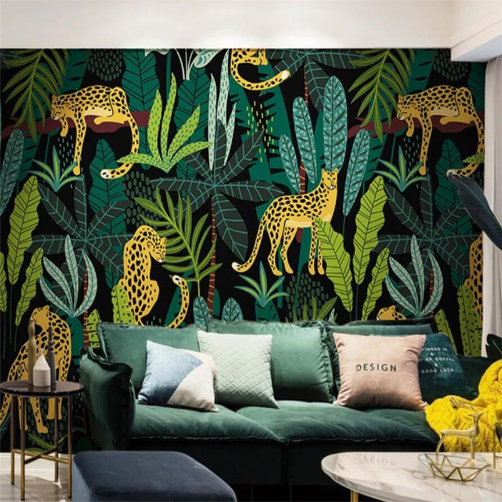 Papier peint jungle léopard salon