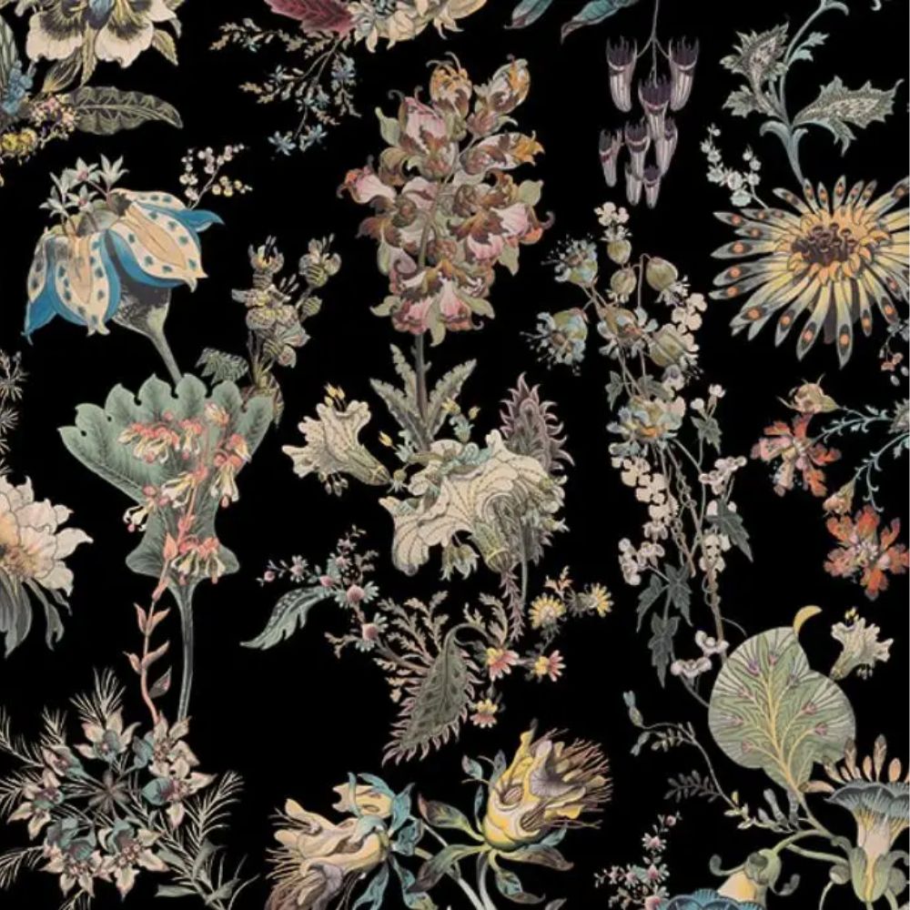 Papier peint noir et fleur vintage motif