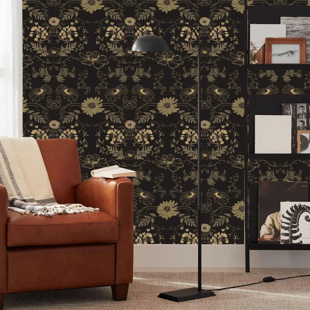 Papier peint noir et or chambre deco mural