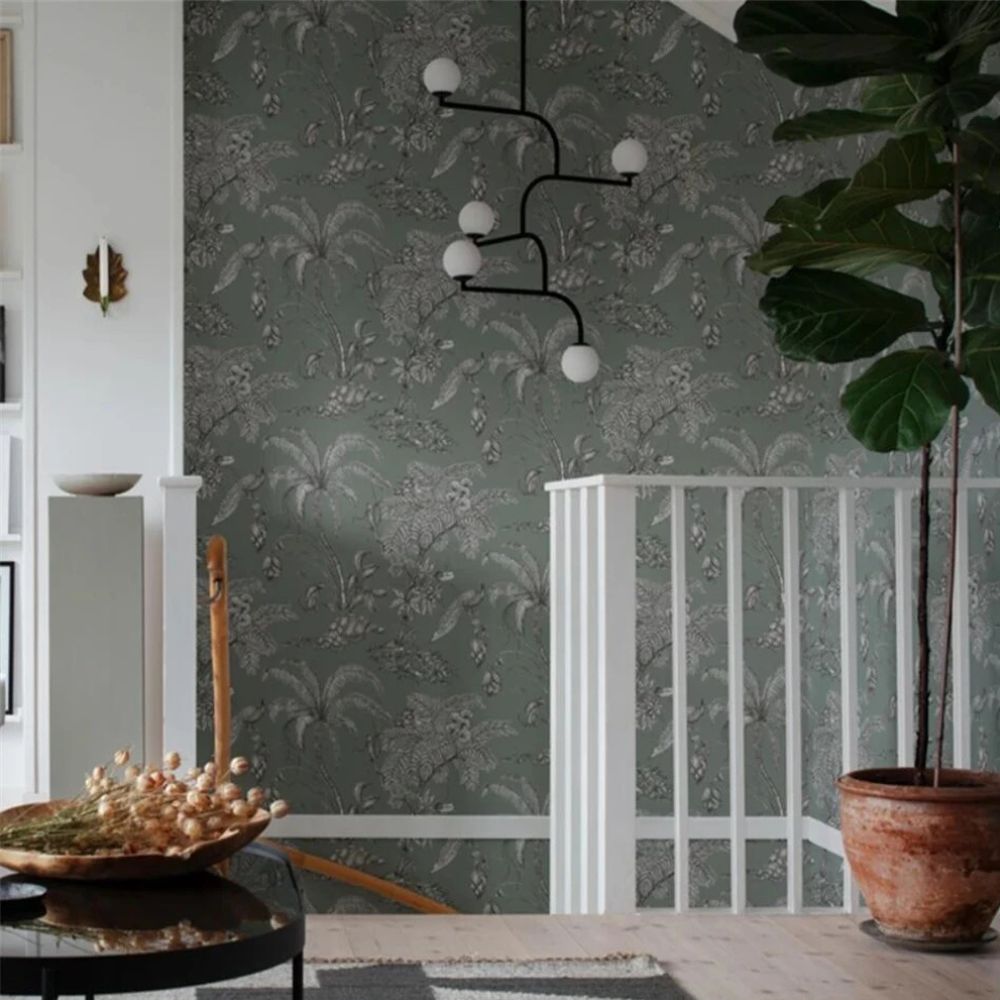 Papier peint paon vert sauge deco mural