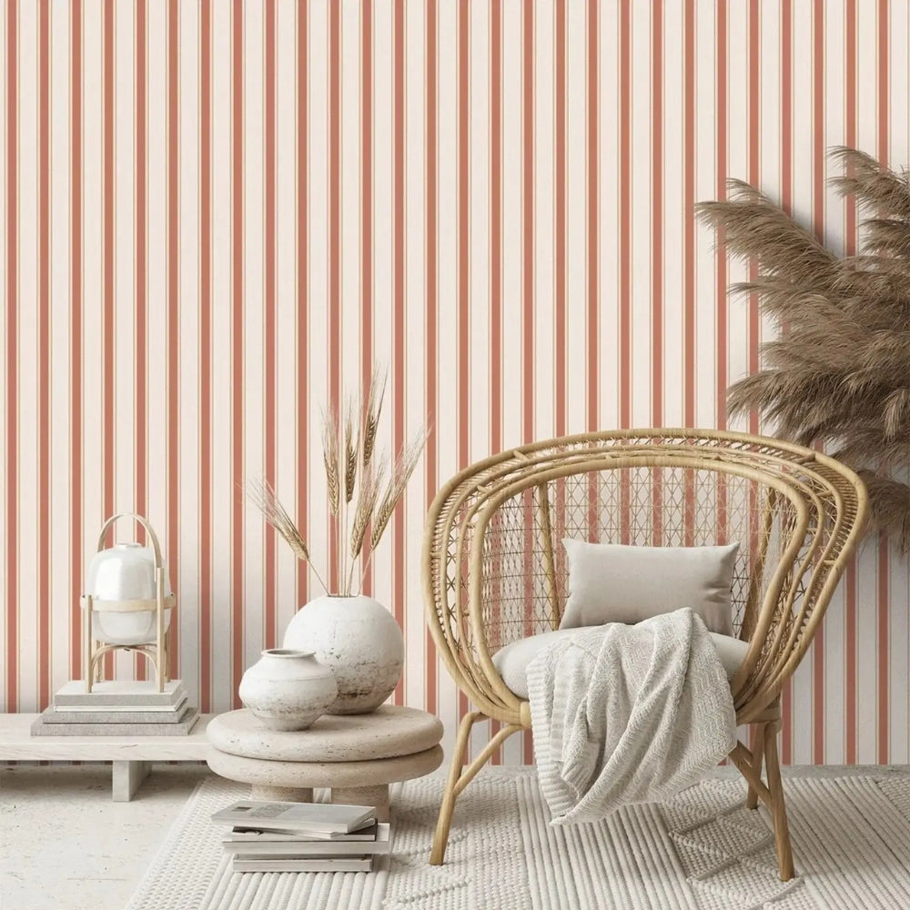 Papier peint rayure terracotta