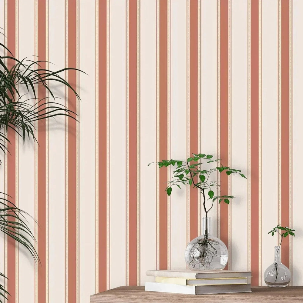 Papier peint rayure terracotta deco chambre