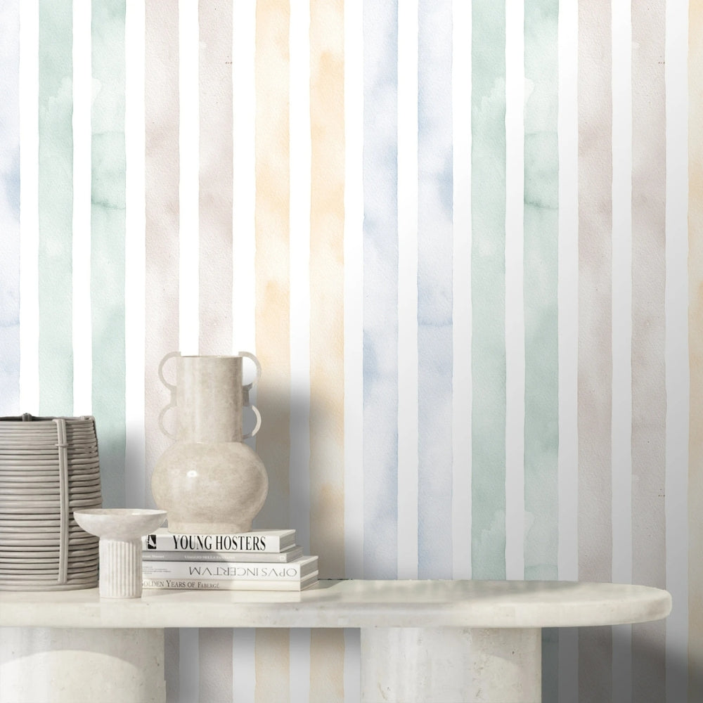 Papier peint rayures aquarelle decoration murale
