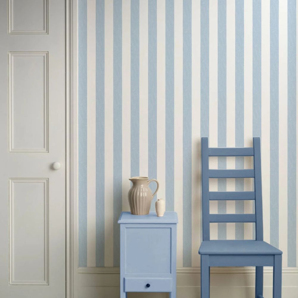 Papier peint rayures bleu et blanc