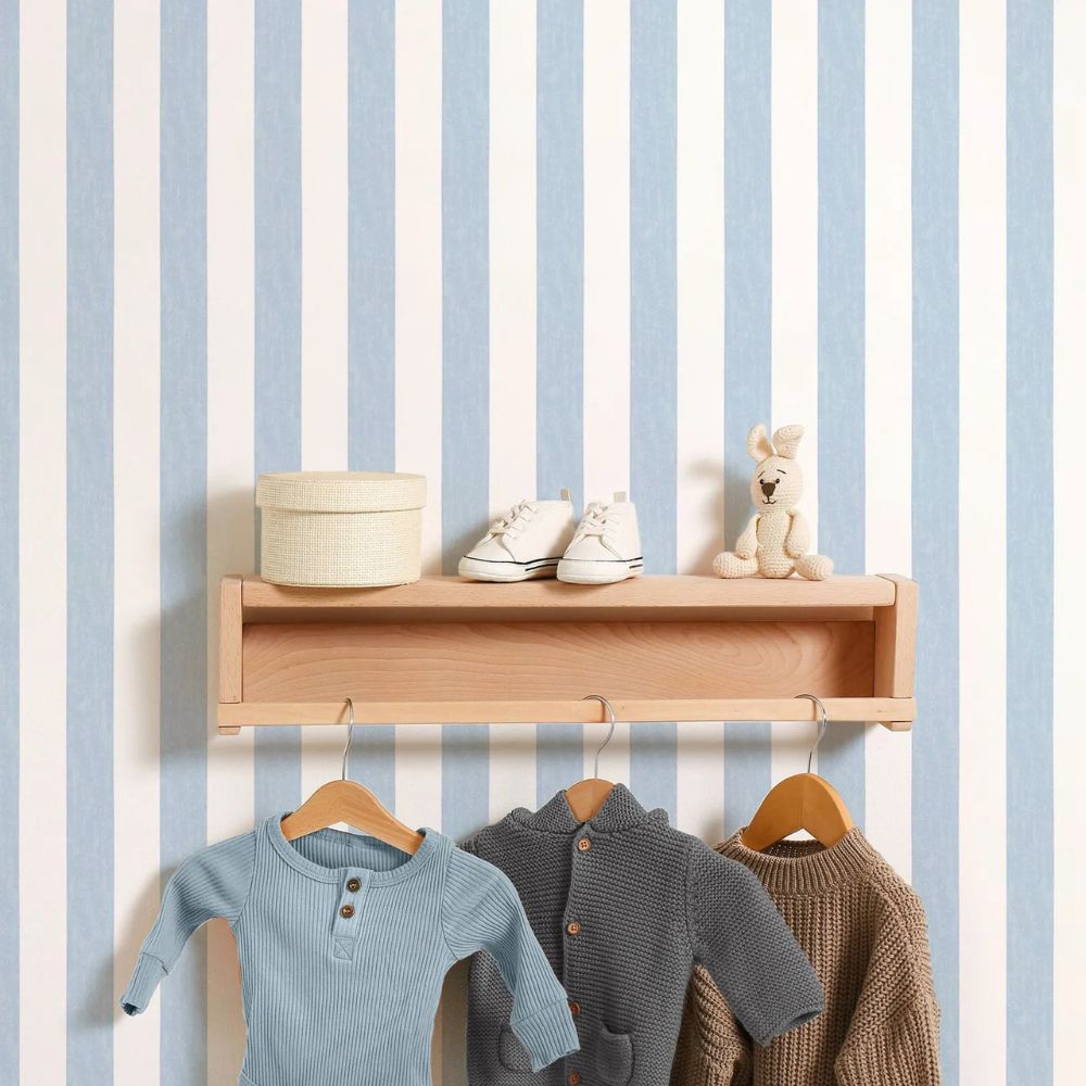 Papier peint rayures bleu et blanc Deco salon