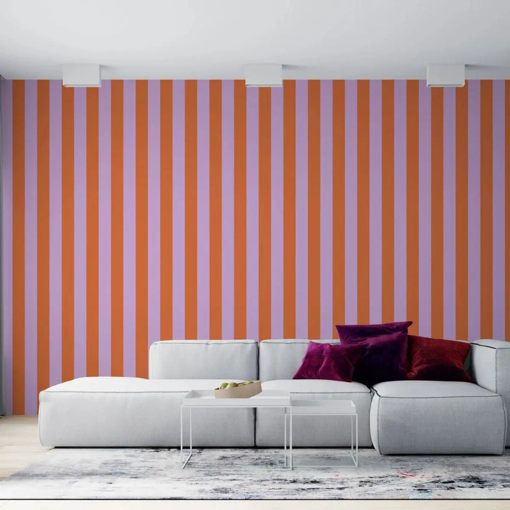 Papier peint rayures rose et rouge Deco salon