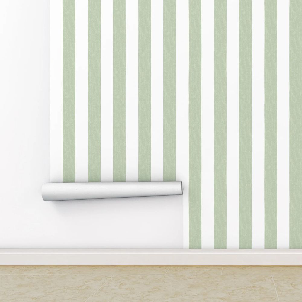 Papier peint rayures vert sauge Deco salon