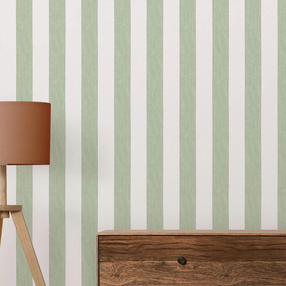 Papier peint rayures vert sauge deco chambre