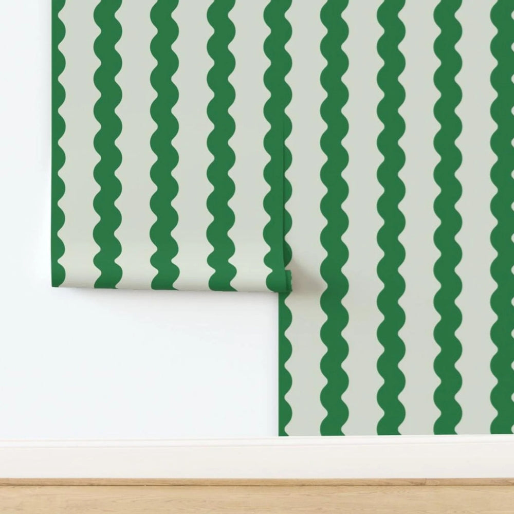 Papier peint rayures vertes ondulés tapisserie murale