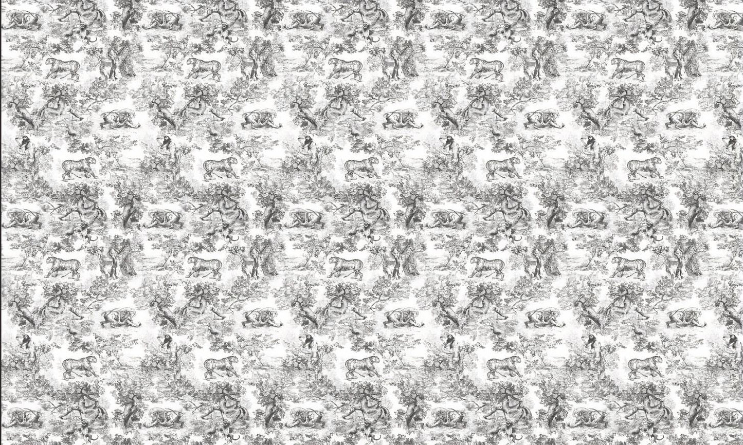 Papier peint toile de jouy noir et blanc motif tapisserie murale