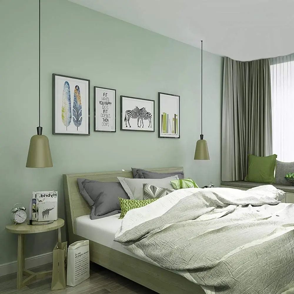 Papier peint vert sauge uni chambre