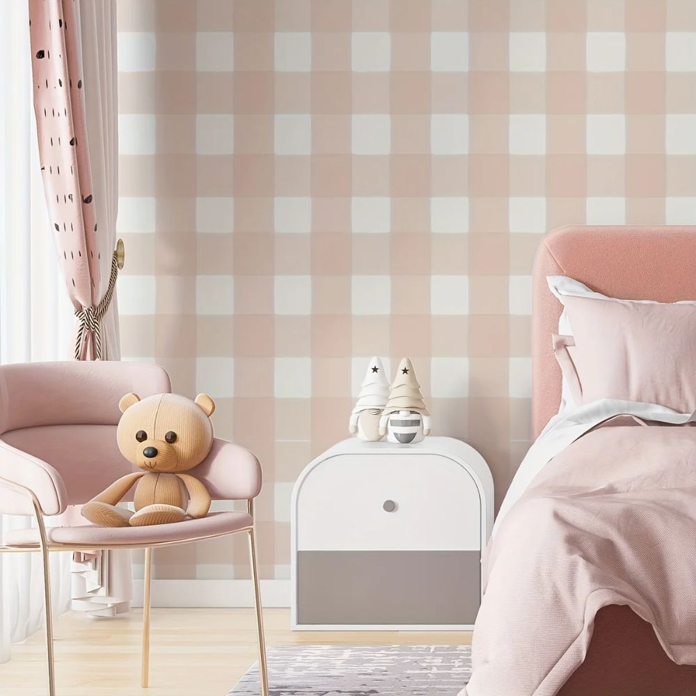 Papier peint vichy rose pâle