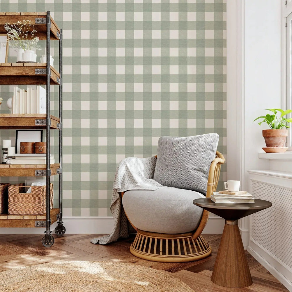 Papier peint vichy vert sauge Deco salon