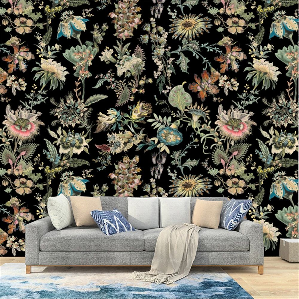 Papierpeintnoiretfleurvintage