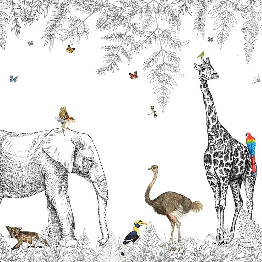 Papier Peint Animaux Savane Noir et Blanc