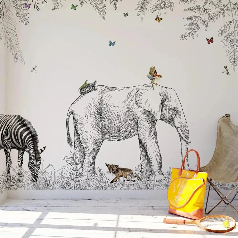 Papier Peint Animaux Savane Noir et Blanc