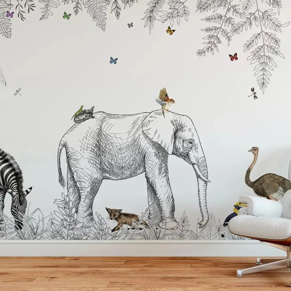 Papier Peint Animaux Savane Noir et Blanc