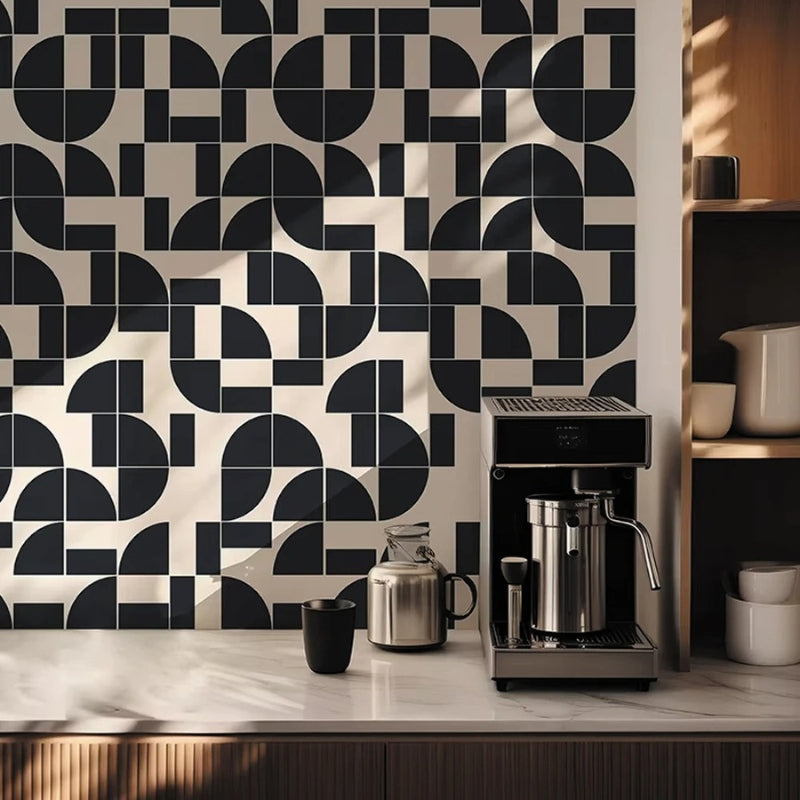 Papier peint Bauhaus noir et blanc géométrique