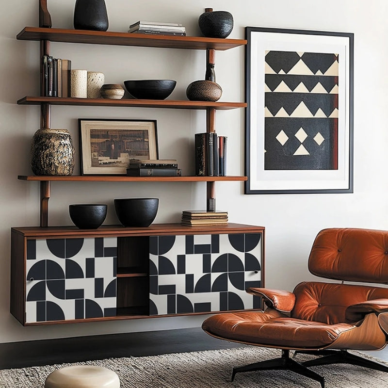 Papier peint Bauhaus noir et blanc géométrique