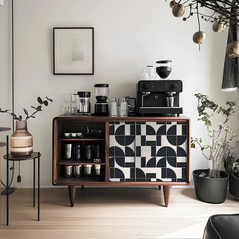 Papier peint Bauhaus noir et blanc géométrique