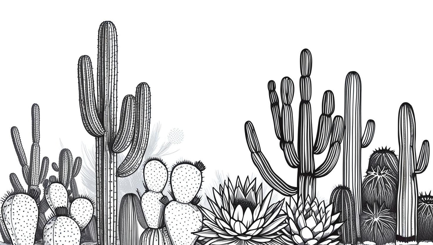 papier peint cactus noir et blanc