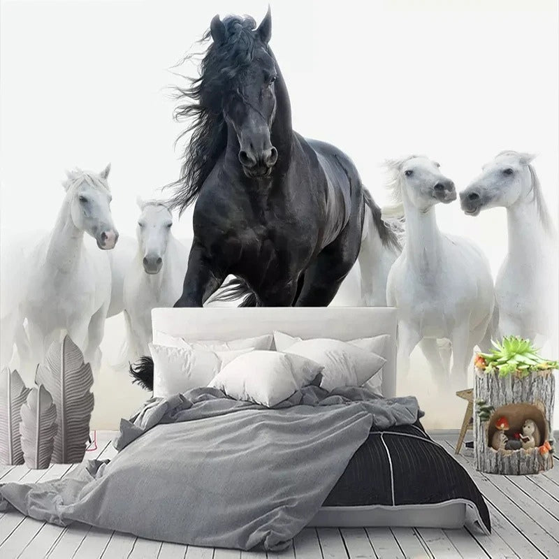 Papier peint cheval noir et blanc