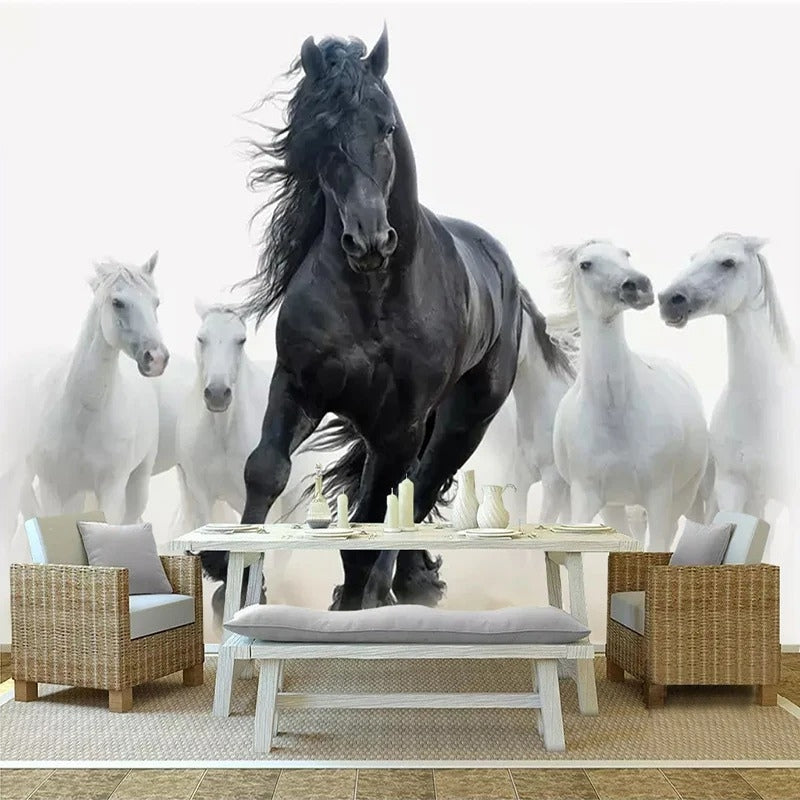 Papier peint cheval noir et blanc