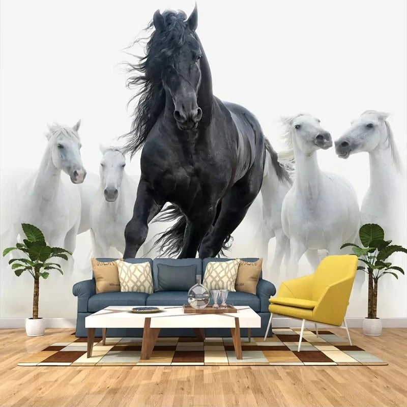 Papier peint cheval noir et blanc